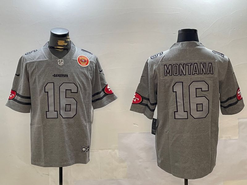 Men San Francisco 49ers #16 Montana Grey Throwback 2024 Nike Limited NFL Jersey style 12305